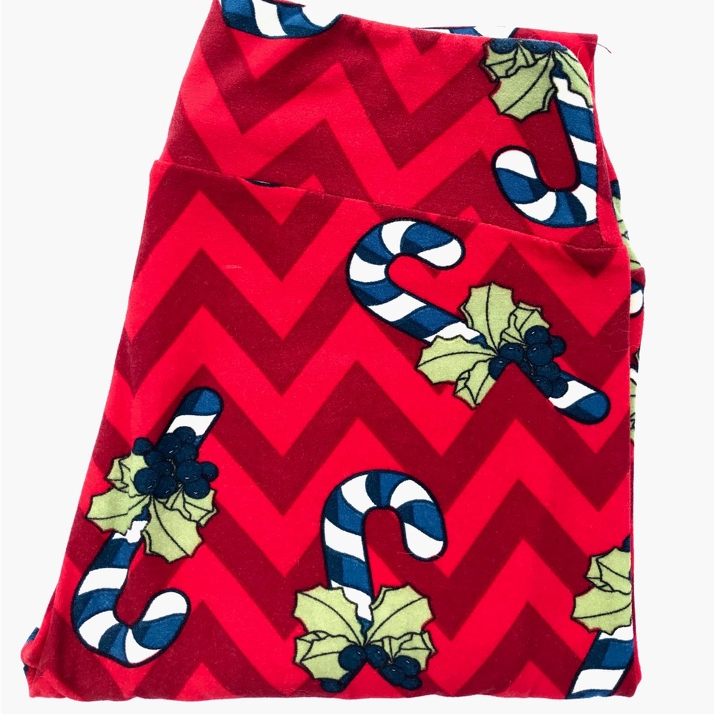 LuLaRoe OS Candy Cane Holly Leggings